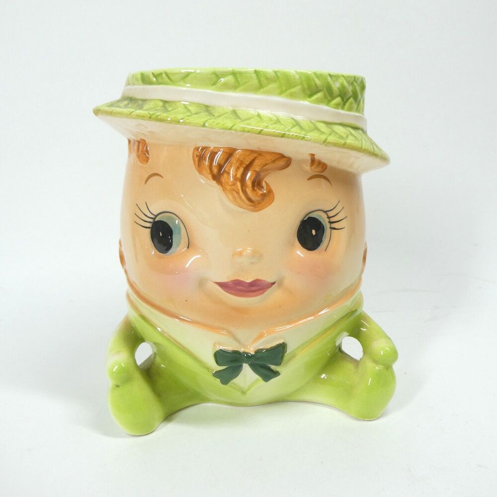 Relpo Humpty Dumpty Green Ceramic Head Vase 5820 Vintage MCM
